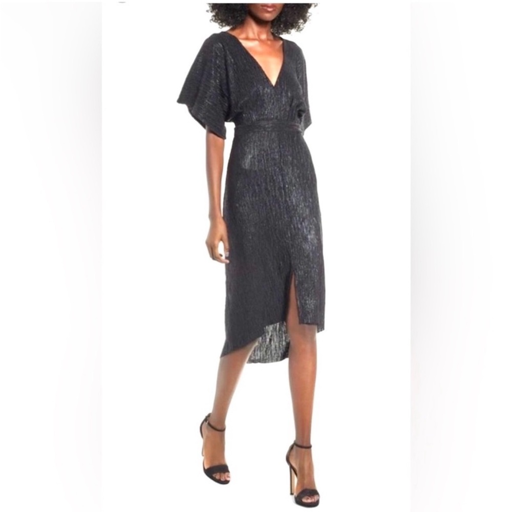 Astr Shimmering Black Midi Dress